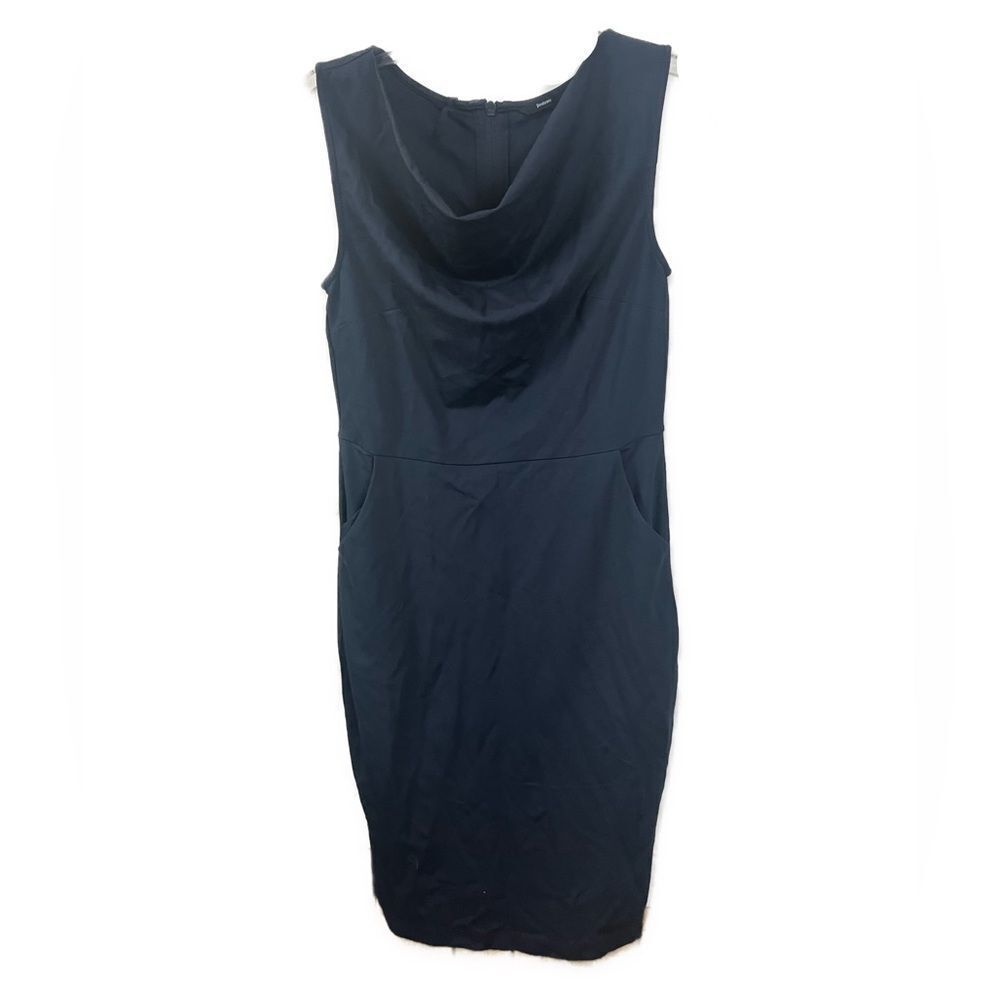 Betabrand Women's Navy Blue Cowl Neck Stretch Travel Sheath Dress- Size Small - Picture 2 of 8